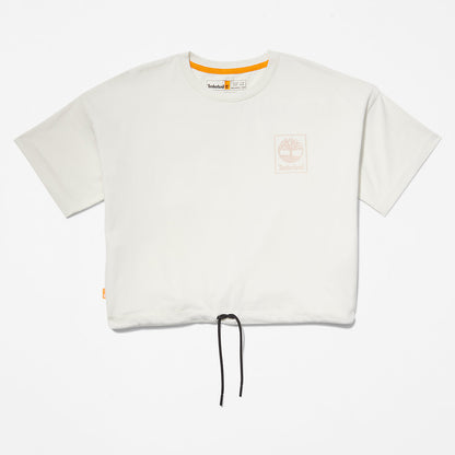 Womens Timberland Cropped T-Shirt with Drawstring Hem for Women in White