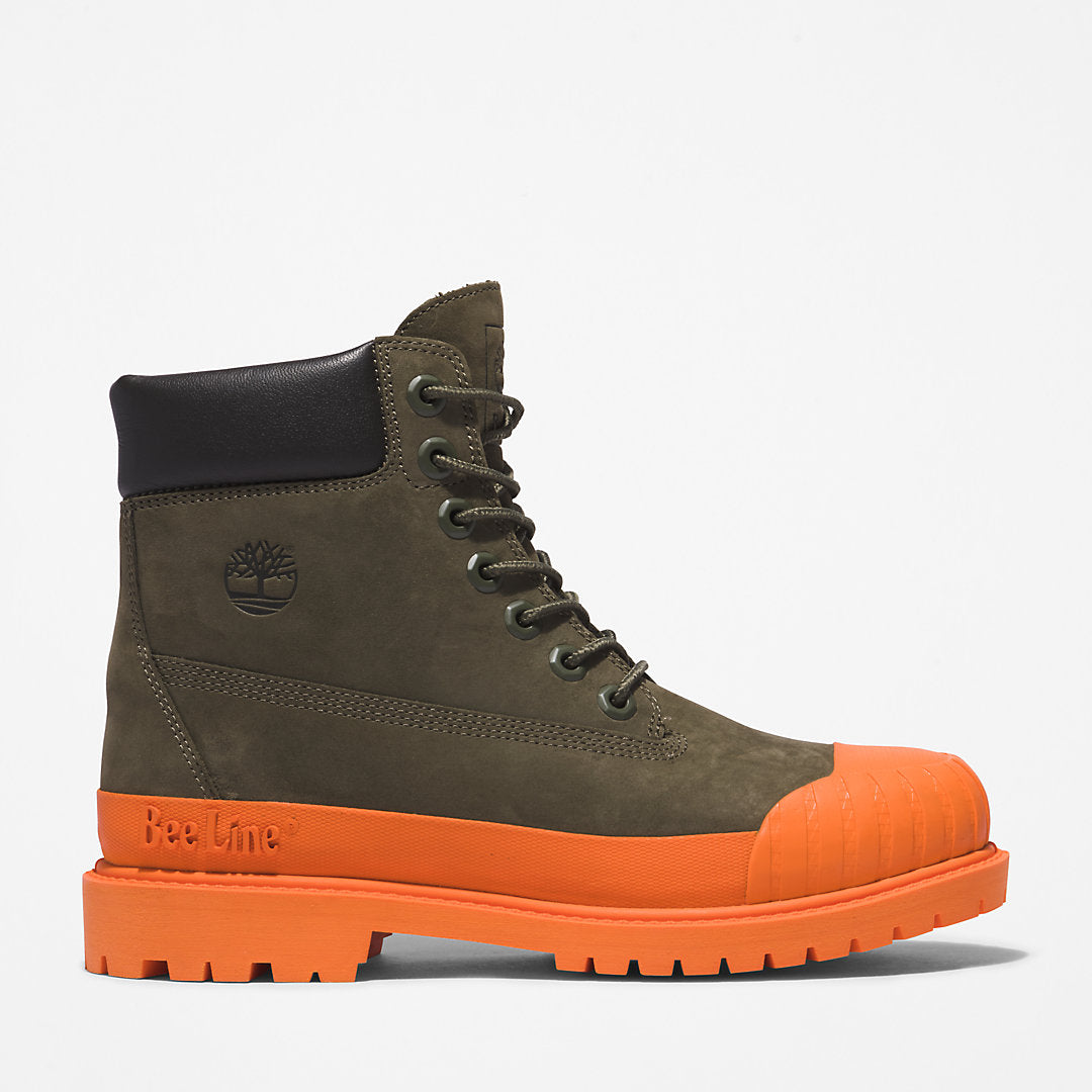 Womens Timberland Bee Line x Timberland® 6 Inch Rubber Toe Boot for Women in Dark Green/Orange