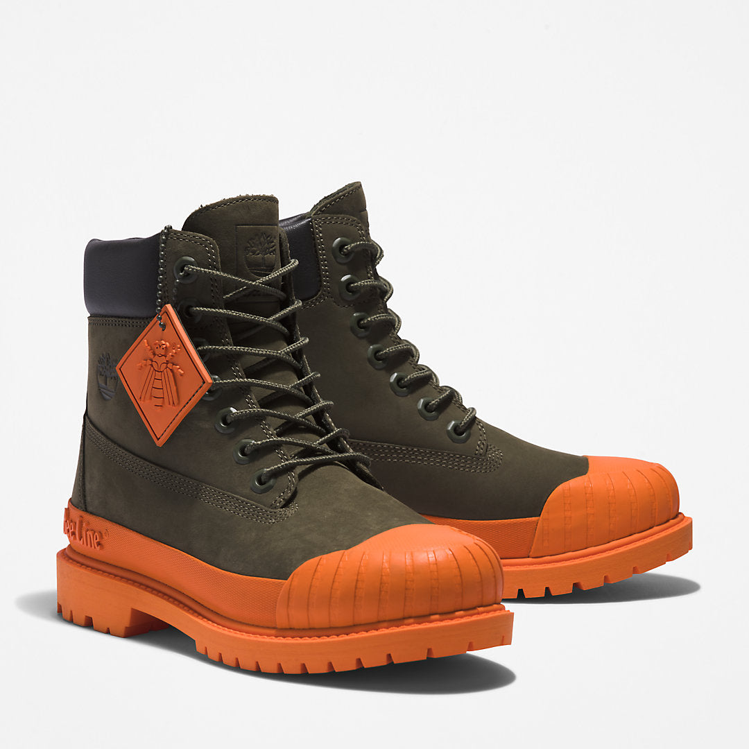 Womens Timberland Bee Line x Timberland® 6 Inch Rubber Toe Boot for Women in Dark Green/Orange