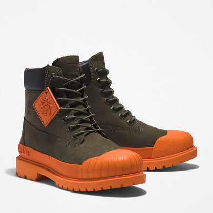 Womens Timberland Bee Line x Timberland® 6 Inch Rubber Toe Boot for Women in Dark Green/Orange