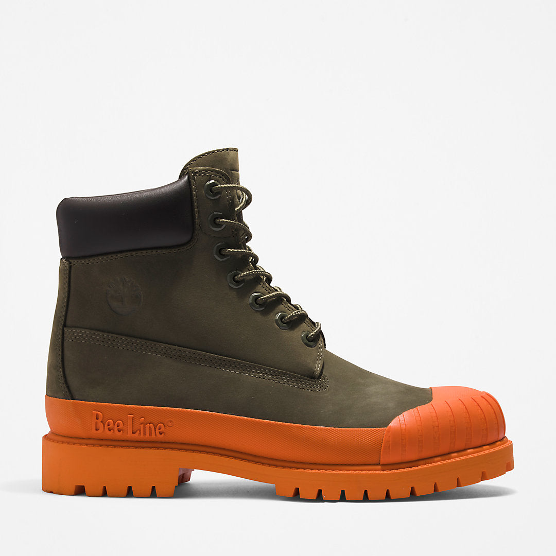 Mens Timberland Bee Line x Timberland® 6 Inch Rubber Toe Boot for Men in Dark Green/Orange