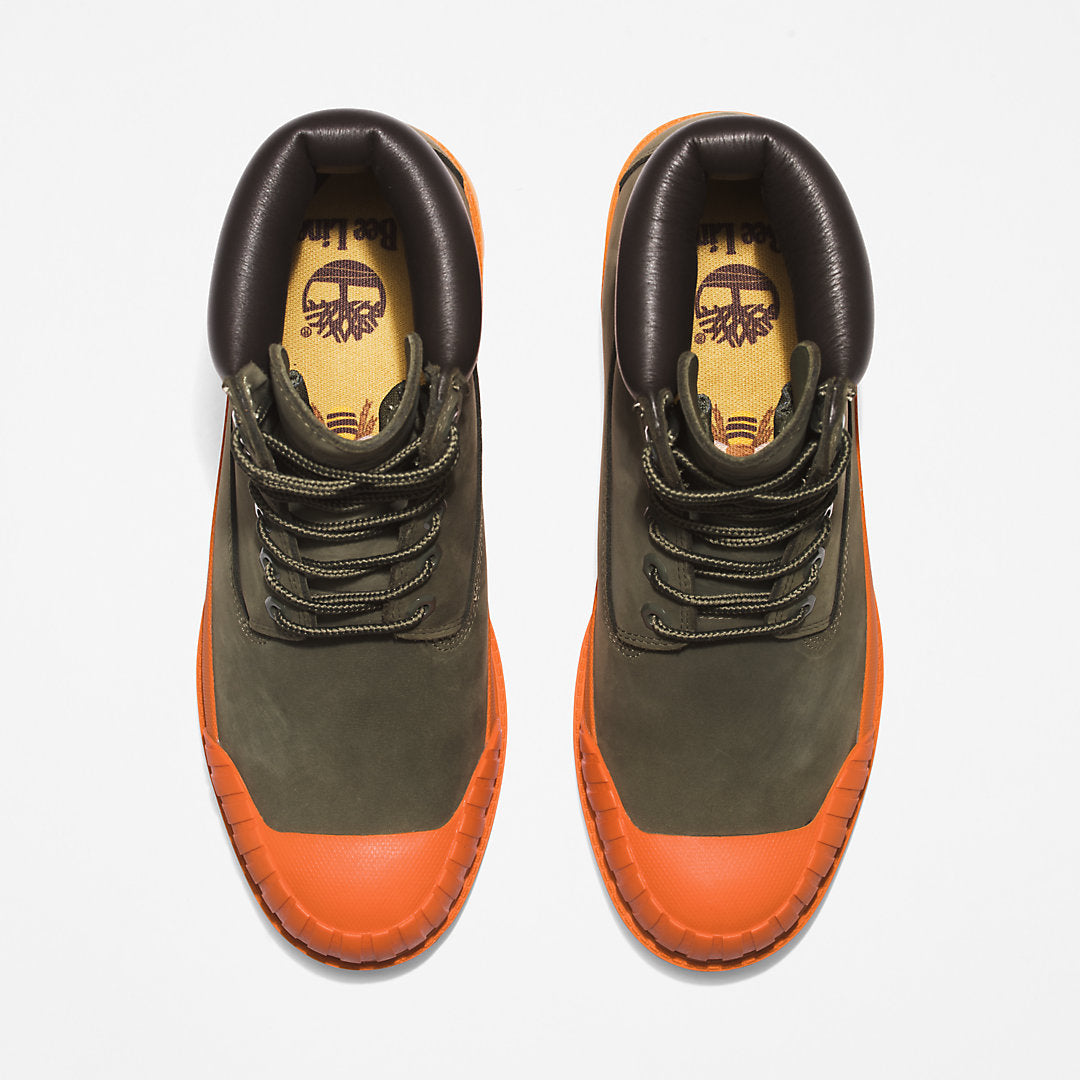 Mens Timberland Bee Line x Timberland® 6 Inch Rubber Toe Boot for Men in Dark Green/Orange
