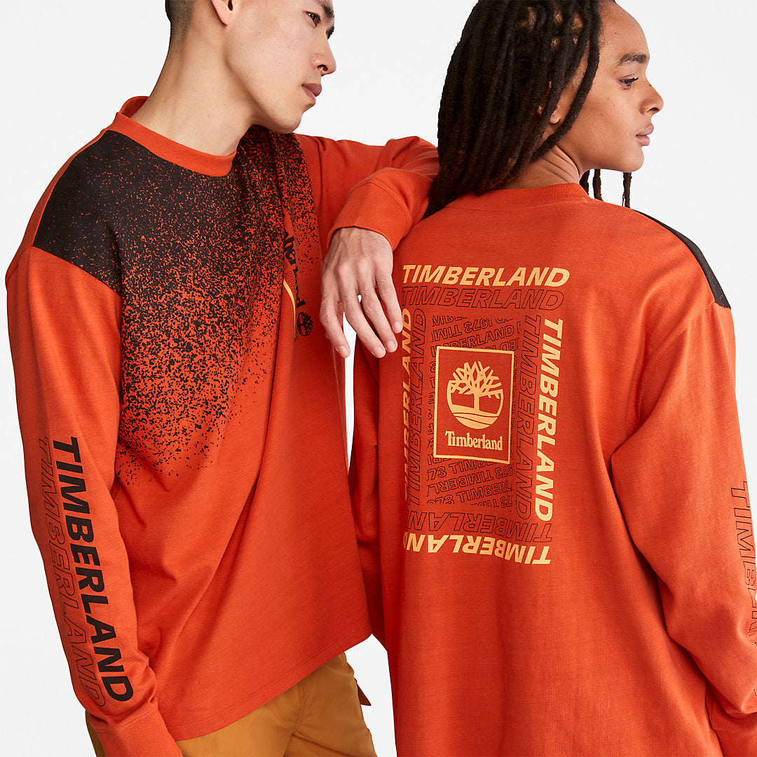 Mens Timberland Outdoor Archive Long-sleeved Graphic T-Shirt in Orange